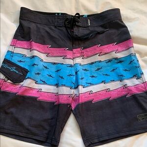 Maui & Sons 80s style 4way Stretch Board Shorts with Shark Pattern Retro & Cool